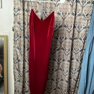 The perfect velvet spaghetti strap dress . Red dress . Red velvet  party dress